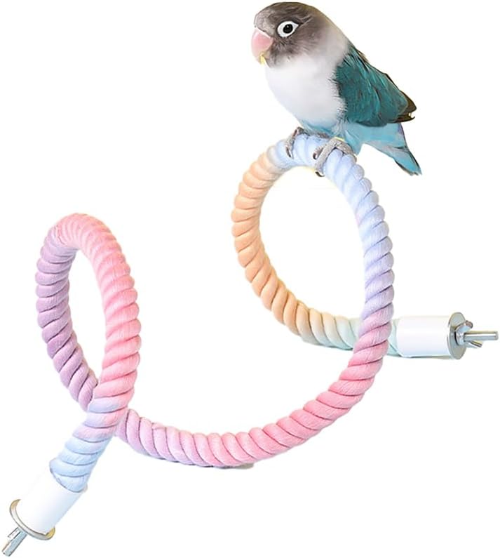 Gradient Colorful Bird Rope Perch Stand for Bird Cages Bendable Climbing Rope Cage Accessory Toy for Cockatiel Parakeet Budgie Lovebird Sugar Glider (31.4'')