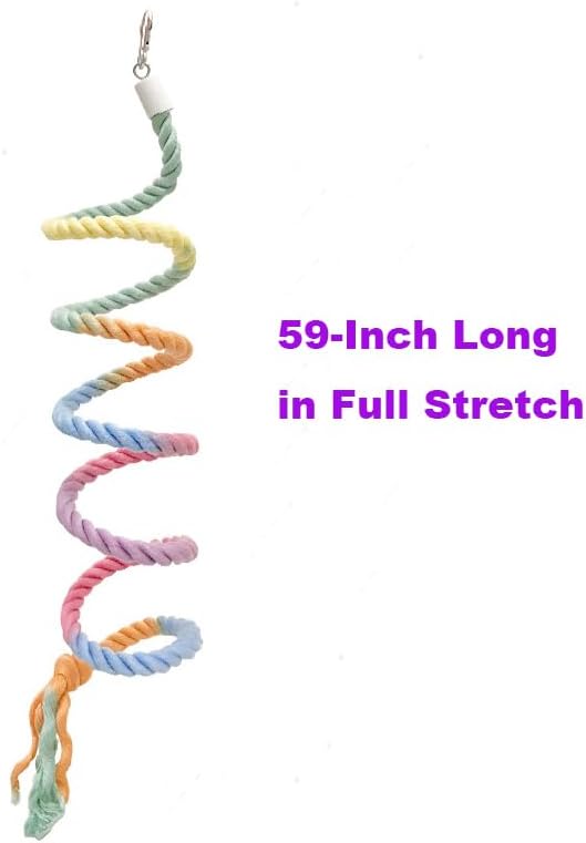 59-Inch Hanging Bird Rope Perch Stand Extra Long Gradient Color Swing for Birds Like Parrot Budgies Bird Cage Accessory Toys