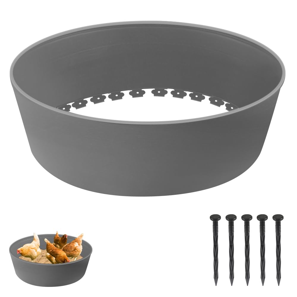 Chicken Dust Bath Tub, Adjustable 25'' Chicken Dust Bath Contain Bottomless Design, Dust Bath for Chickens, Ducks, Turkeys, Quails for Farms, Chicken Coops (Grey)