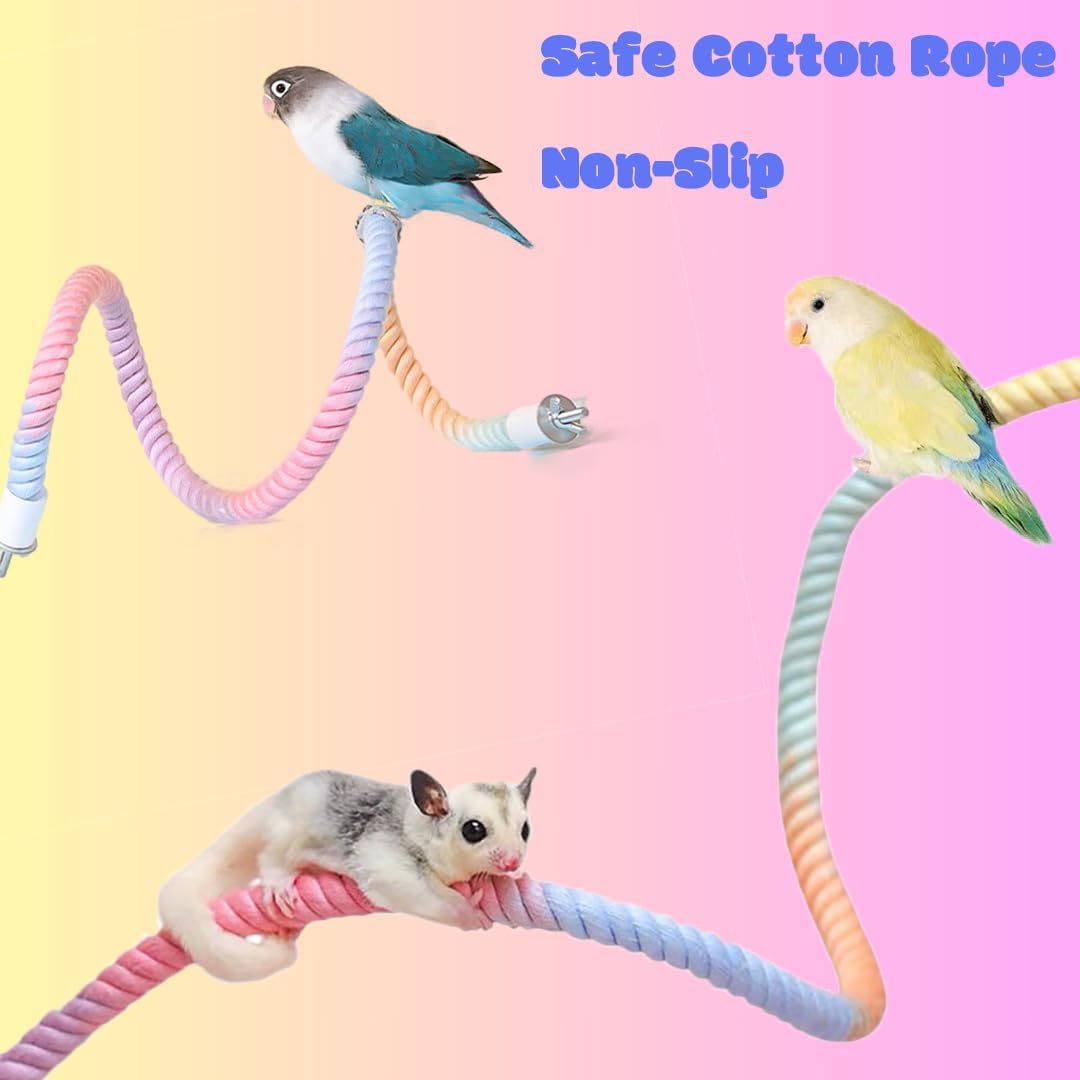 39.3'' Extra Long Gradient Bird Rope Perch – Bendable Cage Climbing Rope for Parakeet Cockatiel Conure Sugar Glider