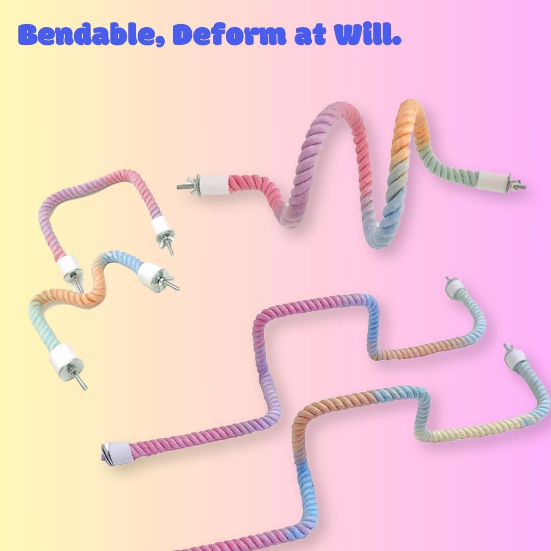 39.3'' Extra Long Gradient Bird Rope Perch – Bendable Cage Climbing Rope for Parakeet Cockatiel Conure Sugar Glider
