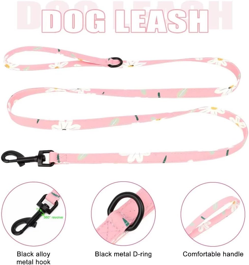 Beirui Cute Girl Dog Collars, Harnesses & Leashes Set - Adjustable Dog Collar and Leash Set with Flower - Soft Mesh Dog Vest Harness for Puppies Small & Extra Small Dogs Cats (Pink-1,XXS)