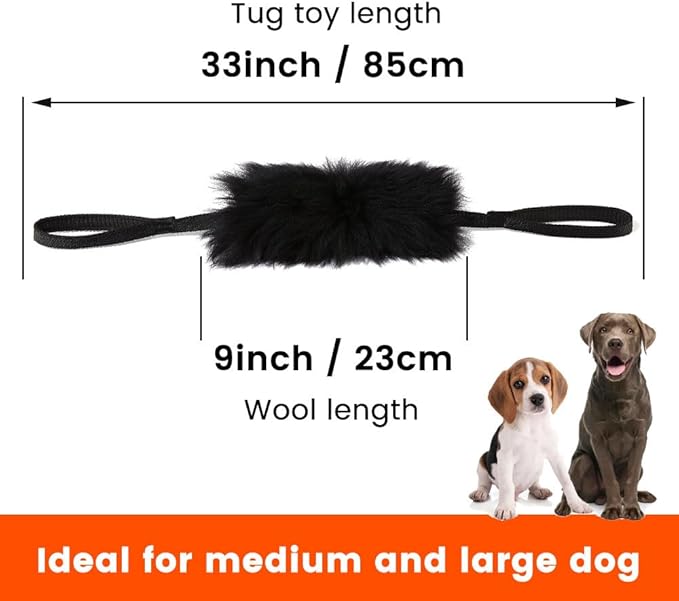HOWGO Dog Bite Tug Toy with 2 Strong Handles - Made of Natural Sheepskin - Perfect for Tug of War, Fetch & Puppy Training - Ideal for Medium to Large Breeds (Orange)