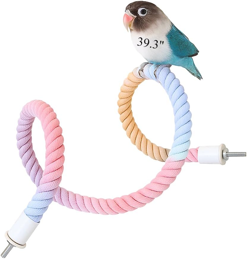 39.3'' Extra Long Gradient Bird Rope Perch – Bendable Cage Climbing Rope for Parakeet Cockatiel Conure Sugar Glider