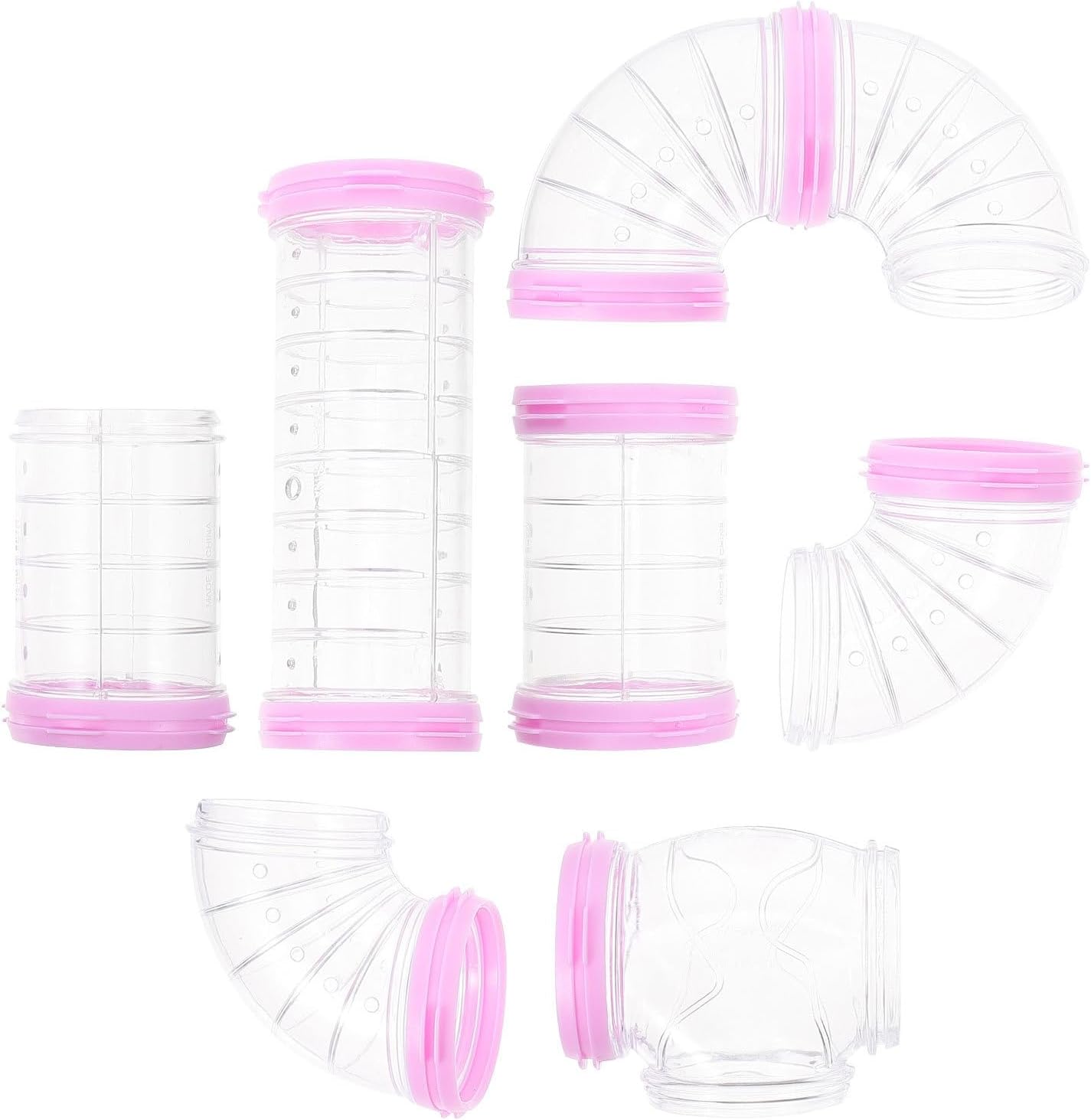 Hamster Tube Set, Transparent Tunnel DIY Curved Excercise Maze Connector Cage Accessories for Mouse Hamster Small Animals- Pink