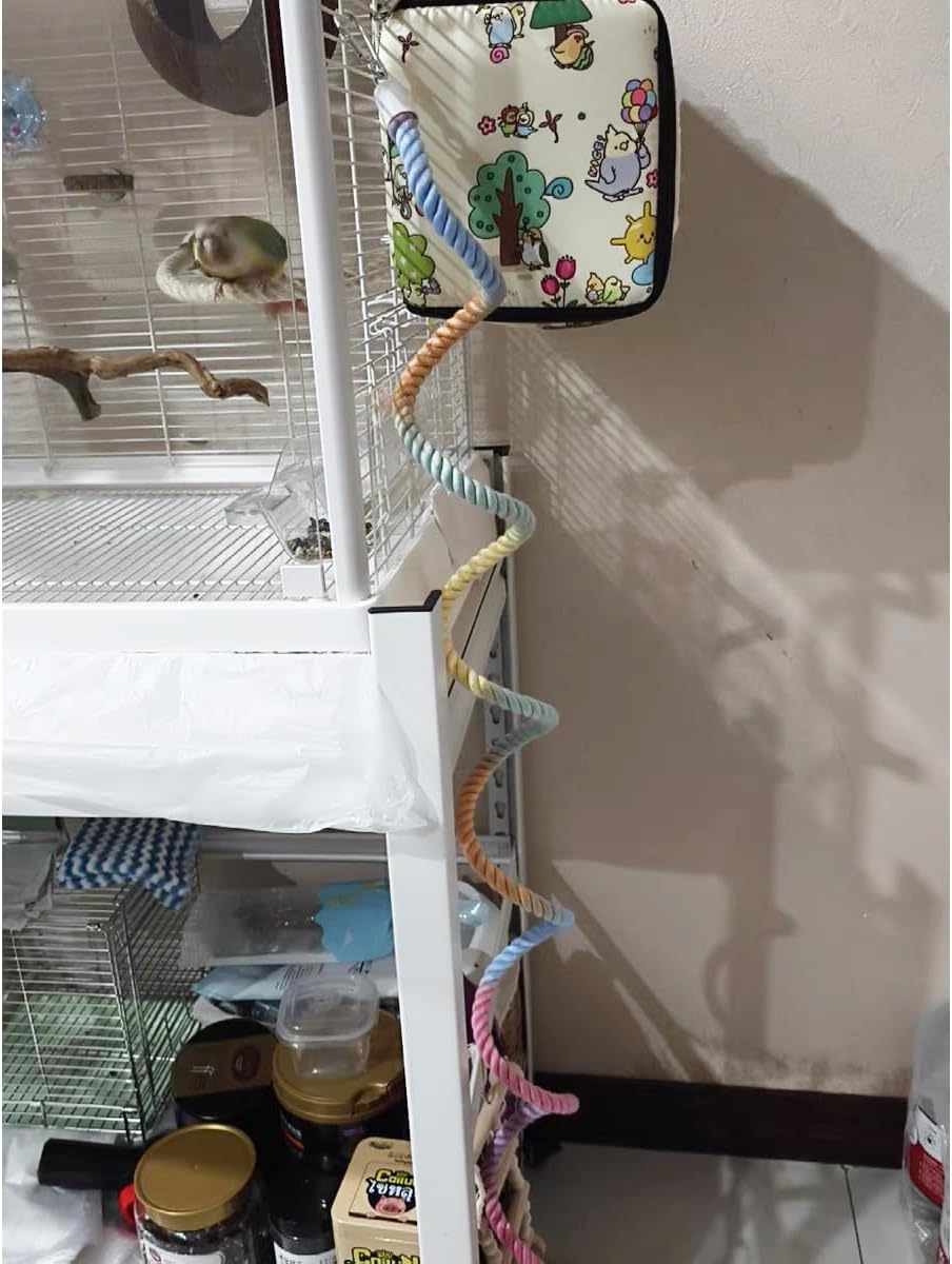 59-Inch Hanging Bird Rope Perch Stand Extra Long Gradient Color Swing for Birds Like Parrot Budgies Bird Cage Accessory Toys