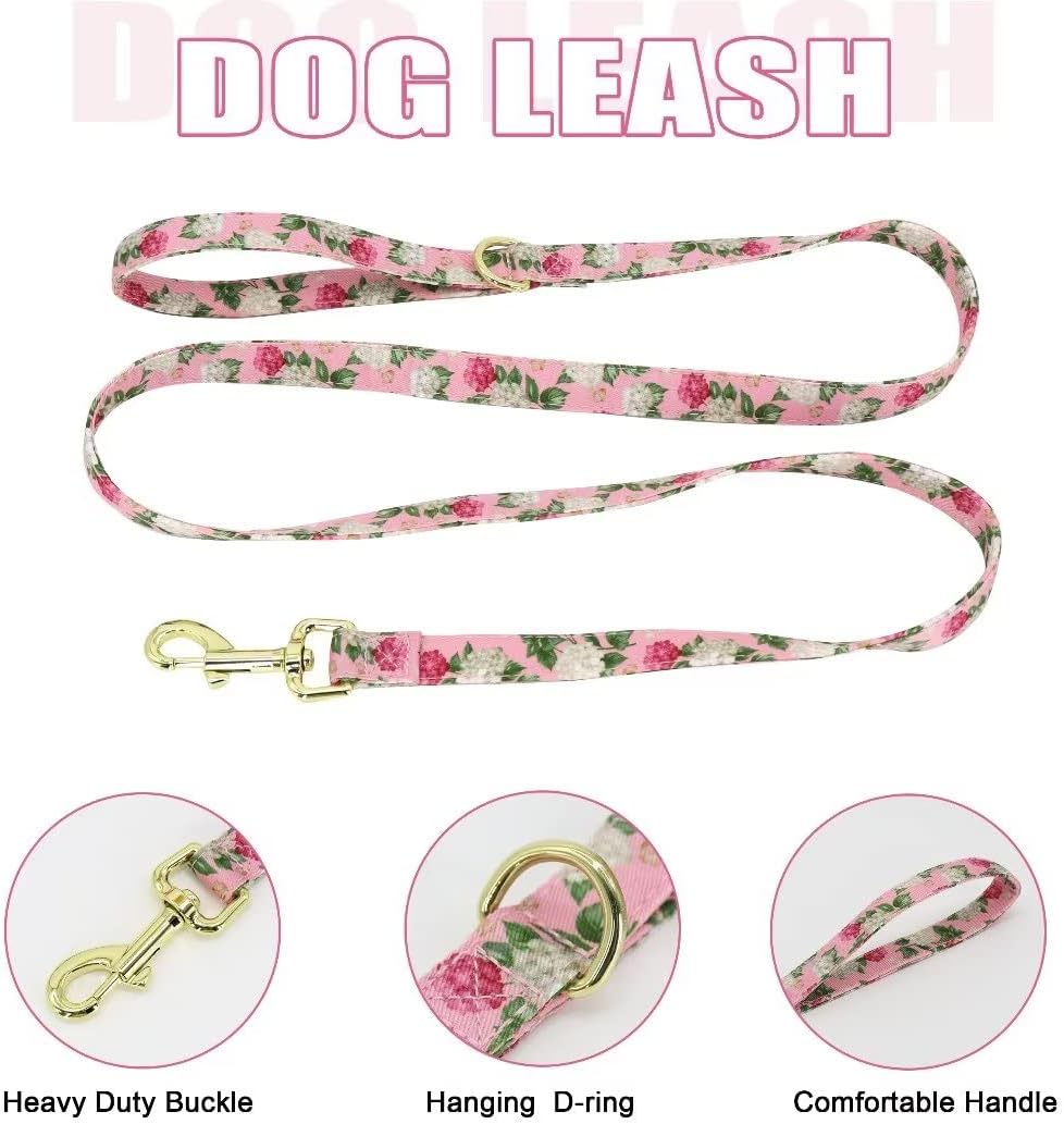 Beirui Cute Girl Dog Collars, Harnesses & Leashes Set - Adjustable Dog Collar and Leash Set with Flower - Soft Mesh Dog Vest Harness for Puppies Small Medium Dogs (Pink,S)
