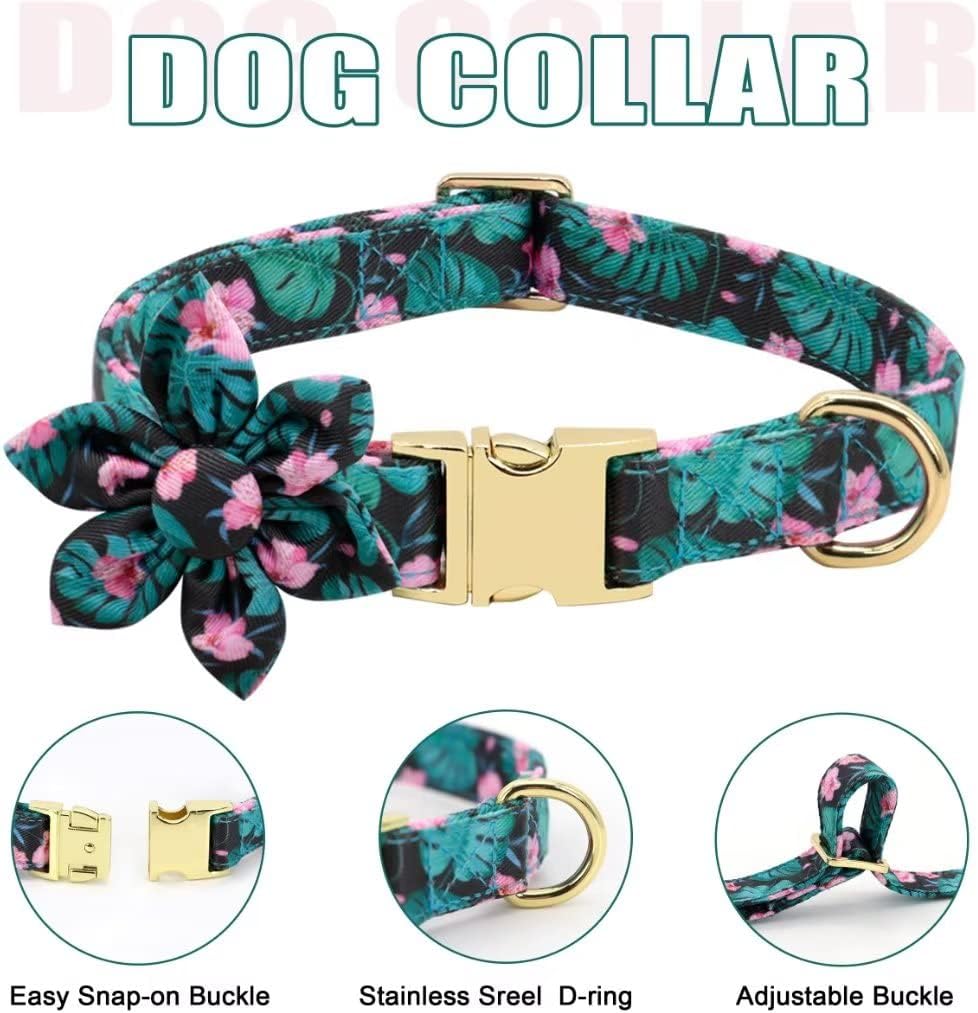 Beirui Cute Girl Dog Collars, Harnesses & Leashes Set - Adjustable Dog Collar and Leash Set with Flower - Soft Mesh Dog Vest Harness for Puppies Small Medium Dogs (Green,M)
