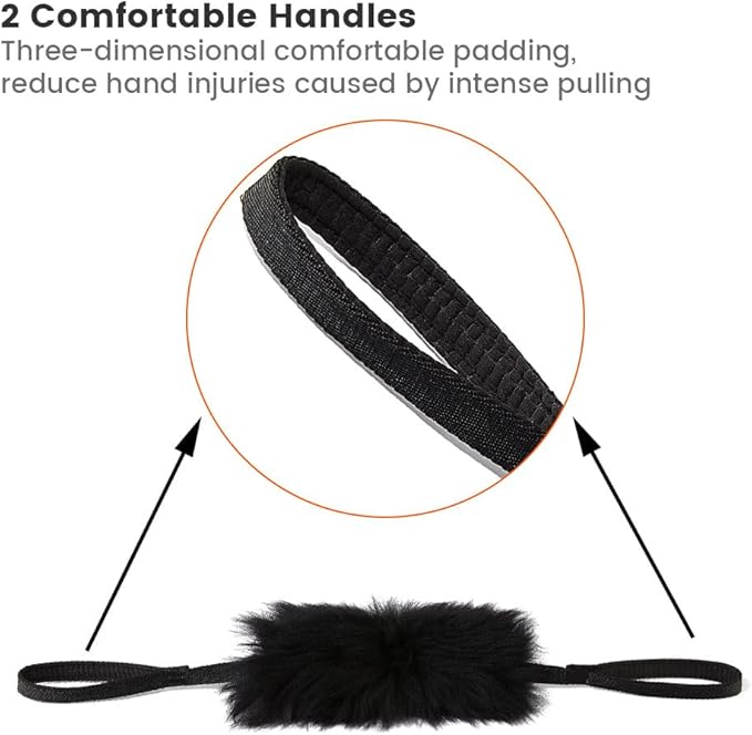HOWGO Dog Bite Tug Toy with 2 Strong Handles - Made of Natural Sheepskin - Perfect for Tug of War, Fetch & Puppy Training - Ideal for Medium to Large Breeds (Orange)
