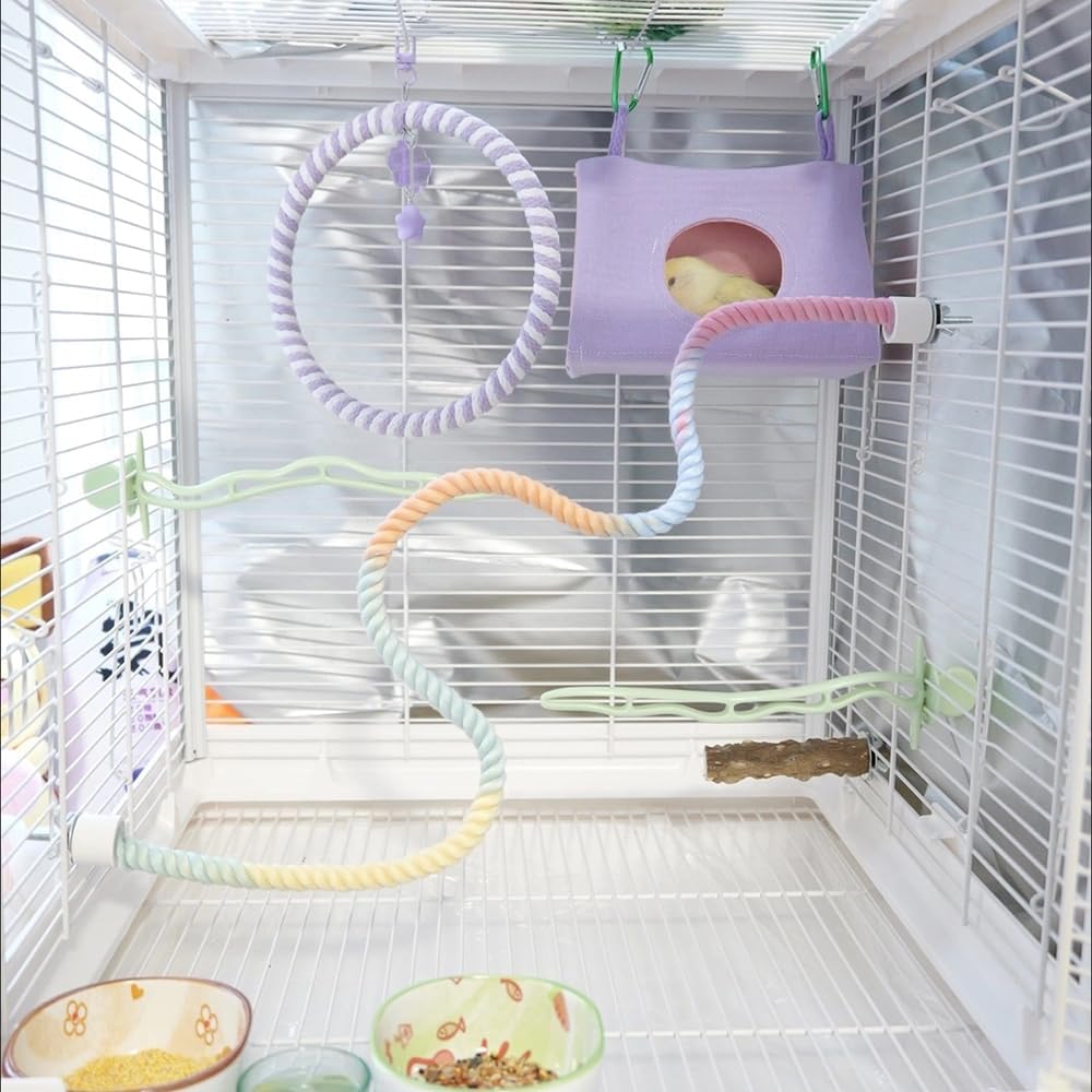 Gradient Colorful Bird Rope Perch Stand for Bird Cages Bendable Climbing Rope Cage Accessory Toy for Cockatiel Parakeet Budgie Lovebird Sugar Glider (31.4'')