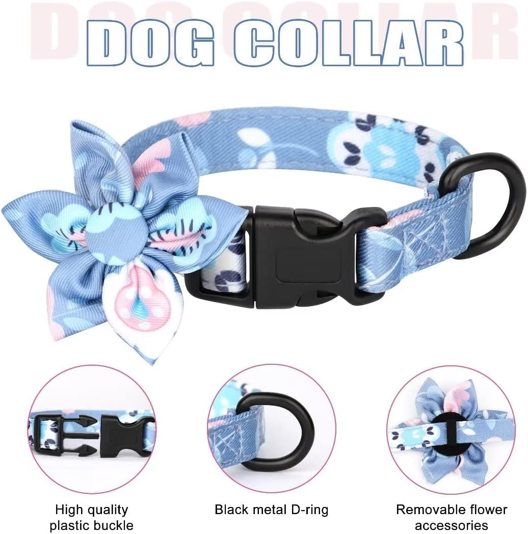 Beirui Cute Girl Dog Collars, Harnesses & Leashes Set - Adjustable Dog Collar and Leash Set with Flower - Soft Mesh Dog Vest Harness for Puppies Small & Extra Small Dogs Cats (Purple,XXS)