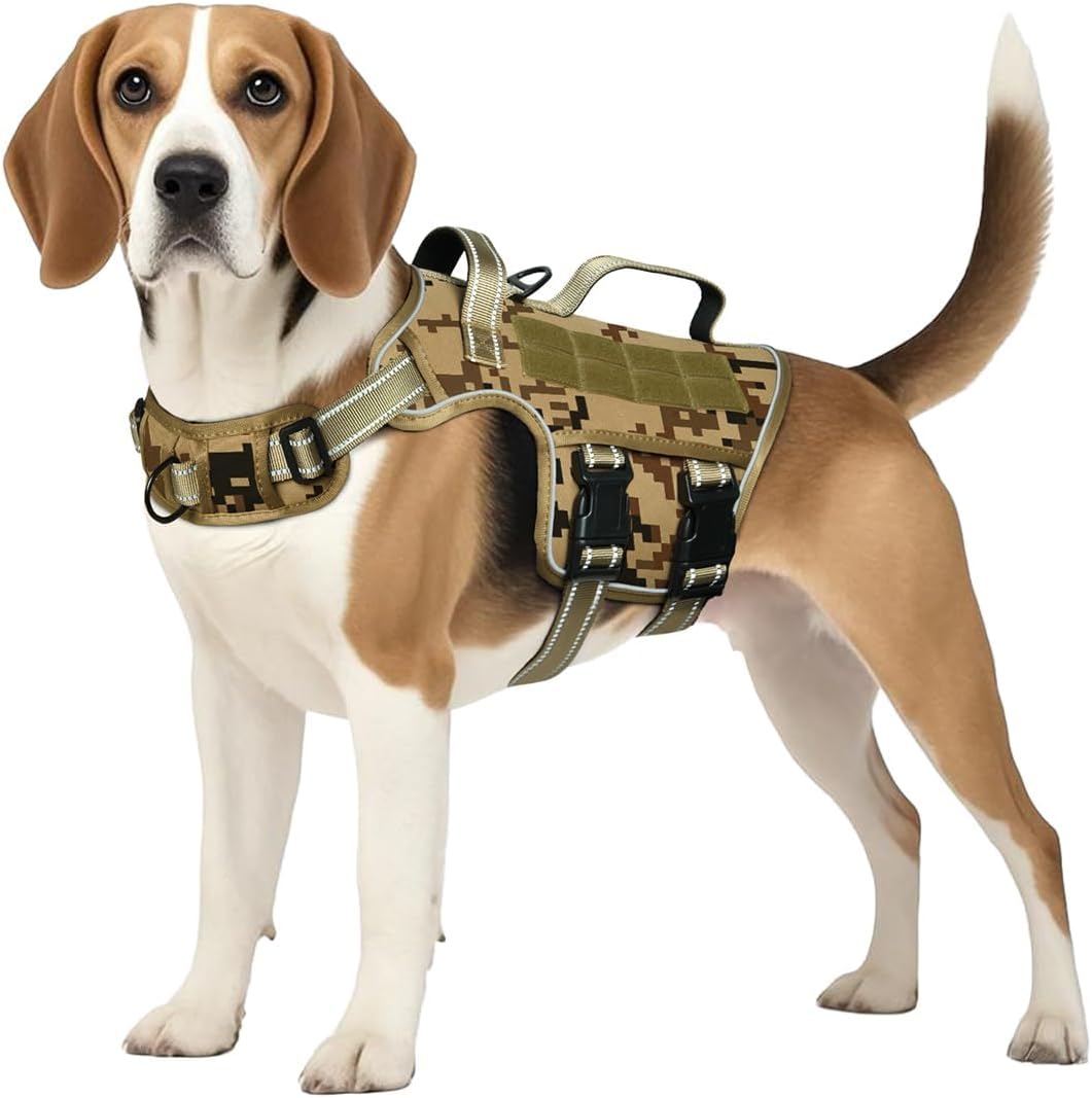 Tactical Dog Harness Medium Sized, Heavy Duty No Pull Dog Harness with Handle, Easy On and Off Service Dog Vest with Molle System, Reflective Pet Vest for Walking Hiking Training