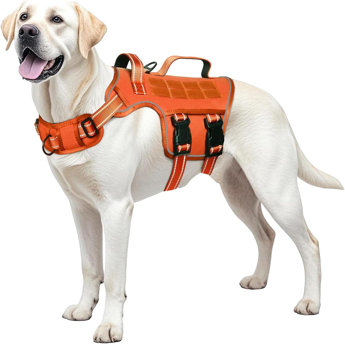 Dog Harness for Large Dogs Heavy Duty, No Pull Tactical Dog Harness with Molle System, Easy On and Off Service Dog Vest, Breathable Padded, Adjustable Reflective Pet Vest for Walking Hiking Training