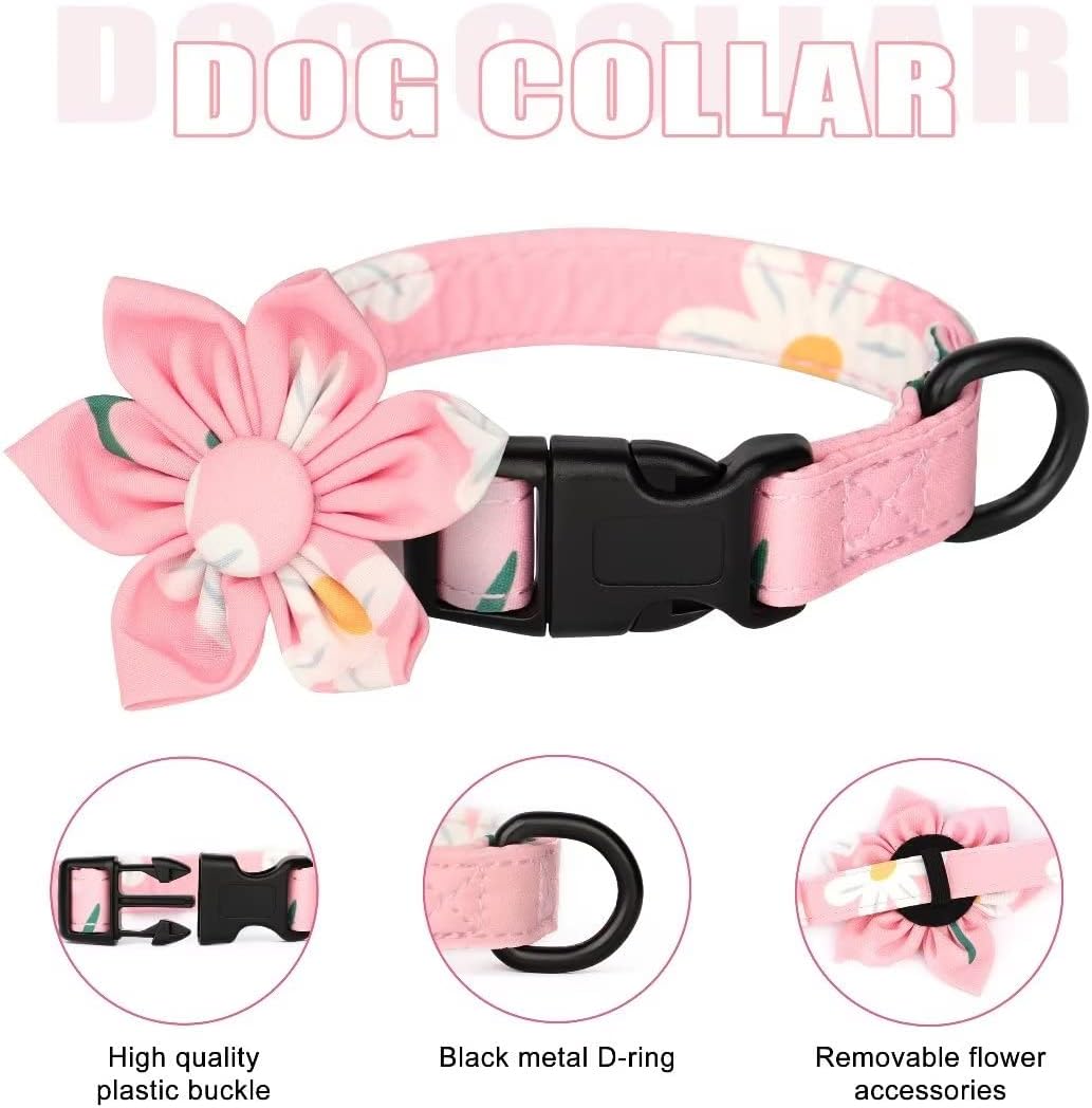 Beirui Cute Girl Dog Collars, Harnesses & Leashes Set - Adjustable Dog Collar and Leash Set with Flower - Soft Mesh Dog Vest Harness for Puppies Small & Extra Small Dogs Cats (Pink-1,XXS)