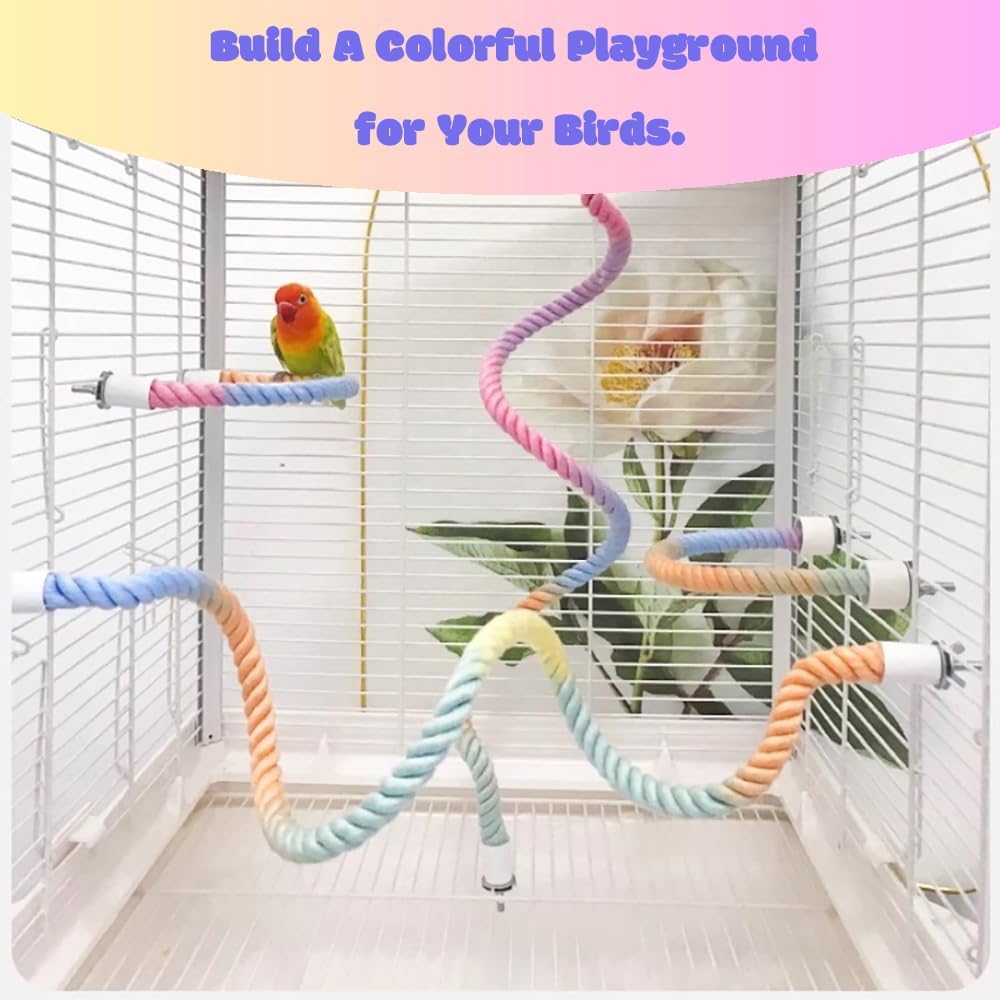 39.3'' Extra Long Gradient Bird Rope Perch – Bendable Cage Climbing Rope for Parakeet Cockatiel Conure Sugar Glider
