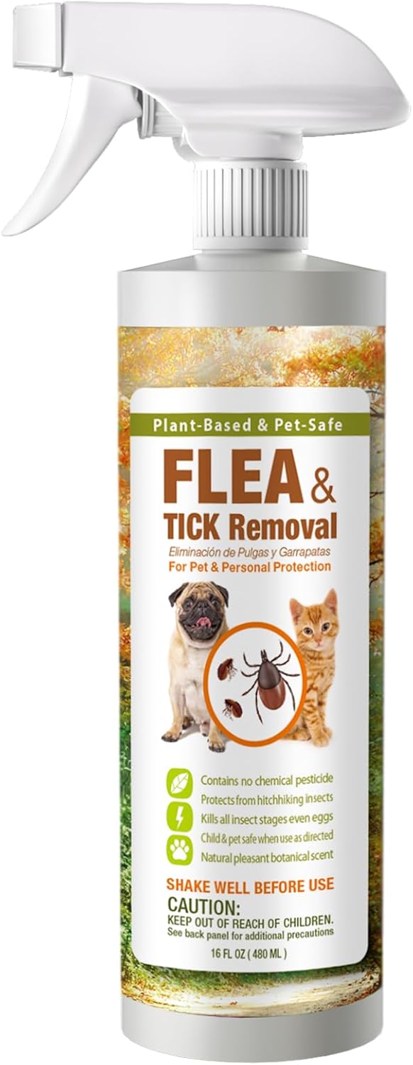 EcoVenger Flea & Tick Removal Spray 16oz for Dogs and Cats, Protects from Fleas, Mites, Ticks & Mosquitoes, eliminates+ Repels+ Housekeeping, Indoors/Outdoors, Plant-Based Formula Safe for Pets & Kids