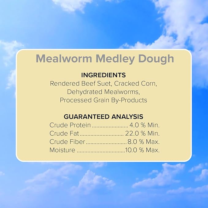 Blue Seal Mealworm Medley Suet Dough Cake | No Mess Wild Bird Suet | Attracts a Variety of Wild Birds | Melt Resistant | Year-Round Feeding | Food for Wild Birds | Made in The USA | 12 oz (12 Pack)