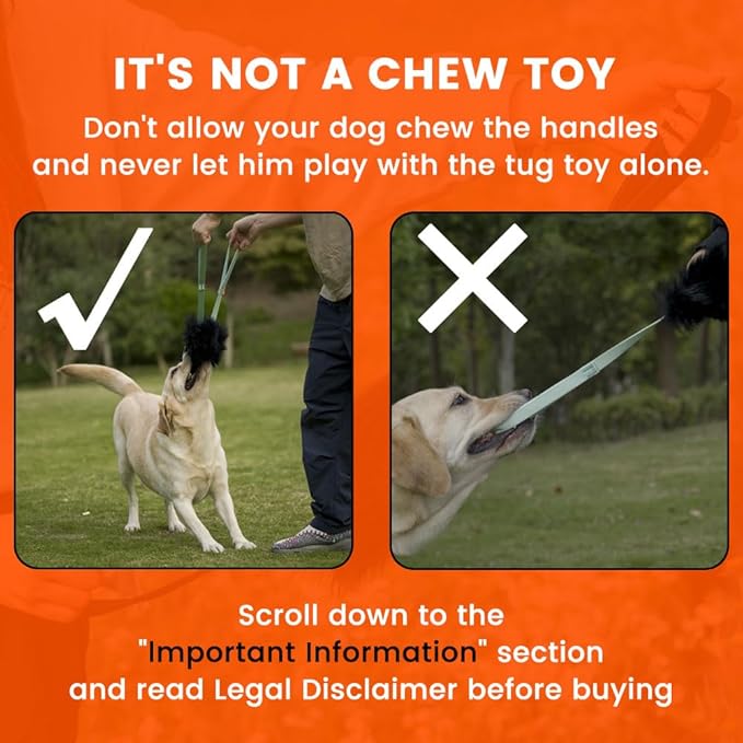 HOWGO Dog Bite Tug Toy with 2 Strong Handles - Made of Natural Sheepskin - Perfect for Tug of War, Fetch & Puppy Training - Ideal for Medium to Large Breeds (Orange)