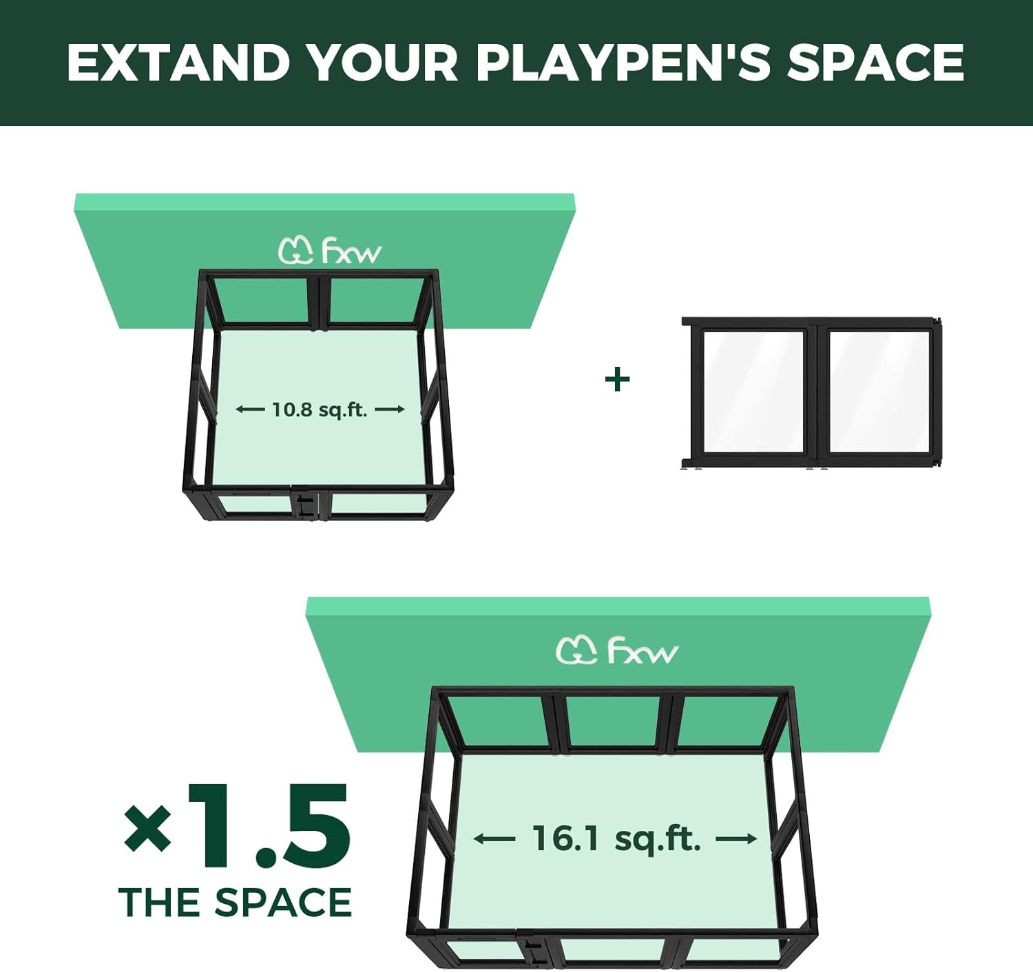 FXW AuraSpace Acrylic Indoor Dog Playpen for Small Dogs, 24 inch, 2 Panels, Black