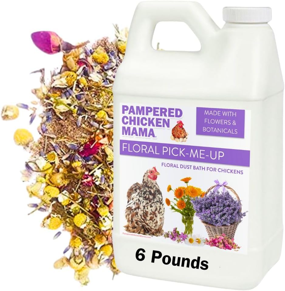 Pampered Chicken Mama Floral Dust Bath with Non-GMO Herbs: All Natural Poultry Supplies for Hens Who Love Bathing in Chicken Coops - Pick Me Up Floral Dust Bath (6 pounds)