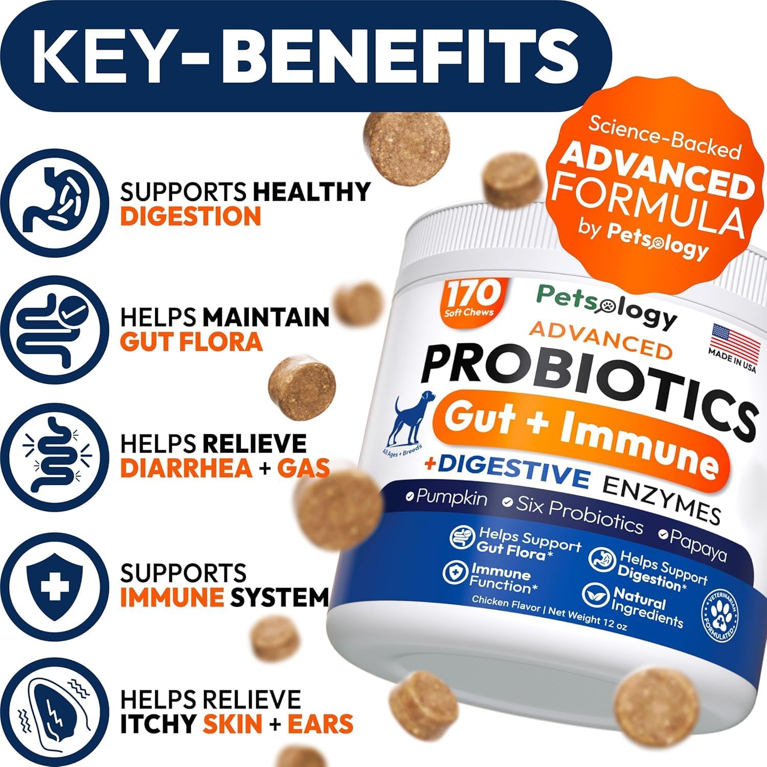 (2 Pack) Probiotics for Dogs - 340 Dog Probiotics Chews - Digestive Enzymes & Prebiotics - Support Gut Health, Diarrhea, Gas & Constipation Relief - Itchy Skin, Allergies - Advanced Supplement