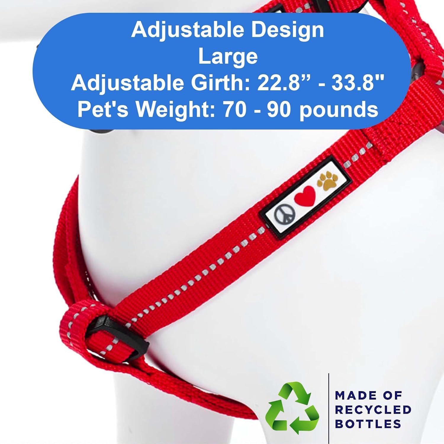Pawtitas Recycled Dog Harness with Reflective Stitched a Puppy Harness Made from Plastic Bottles Collected from Oceans Large Red Chilli