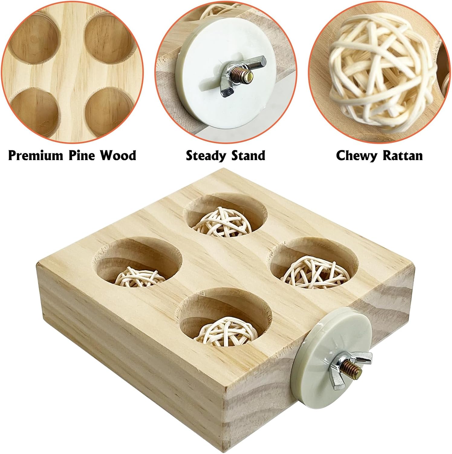 Hamiledyi 2 Pack Wooden Foraging Bird Toys - Interactive Slow Feeder Enrichment for Conures, Budgies & Lovebirds | Cage Climbing Puzzle Toys for Small Parrots Promoting Natural Pecking Behavior