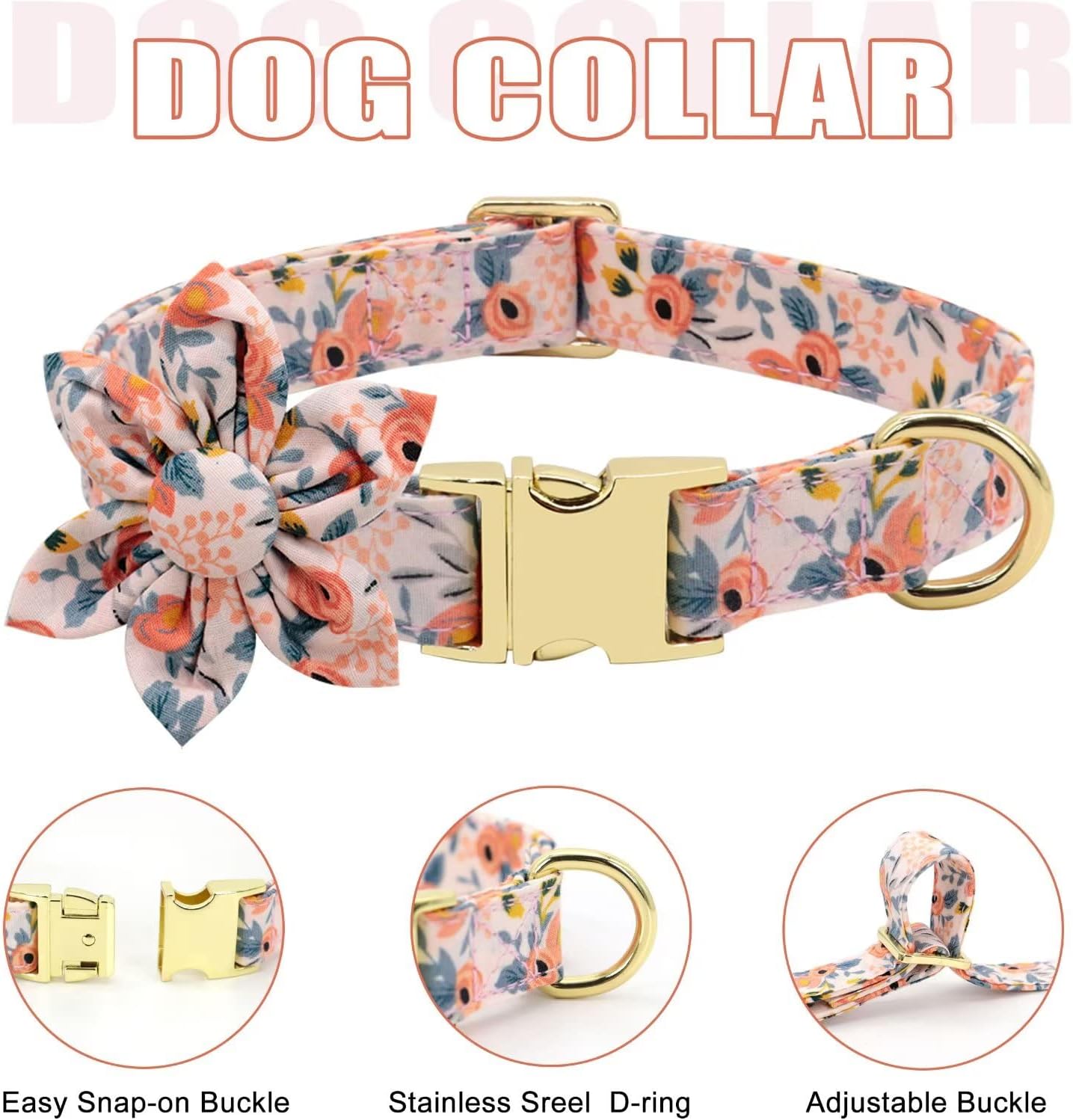 Beirui Cute Girl Dog Collars, Harnesses & Leashes Set - Adjustable Dog Collar and Leash Set with Flower - Soft Mesh Dog Vest Harness for Puppies Small Medium Dogs (Orange,S)