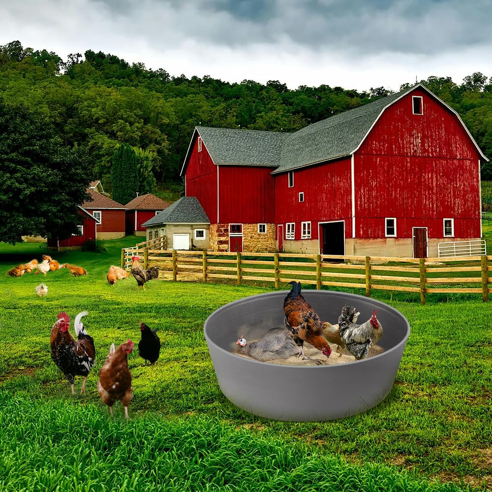 Chicken Dust Bath Tub, Adjustable 25'' Chicken Dust Bath Contain Bottomless Design, Dust Bath for Chickens, Ducks, Turkeys, Quails for Farms, Chicken Coops (Grey)