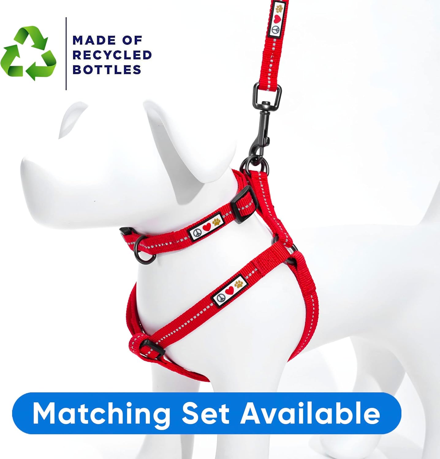 Pawtitas Recycled Dog Harness with Reflective Stitched a Puppy Harness Made from Plastic Bottles Collected from Oceans Large Red Chilli