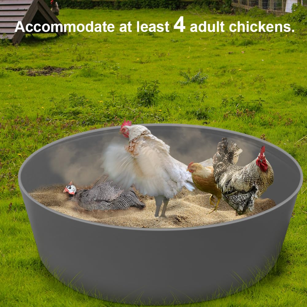 Chicken Dust Bath Tub, Adjustable 25'' Chicken Dust Bath Contain Bottomless Design, Dust Bath for Chickens, Ducks, Turkeys, Quails for Farms, Chicken Coops (Grey)