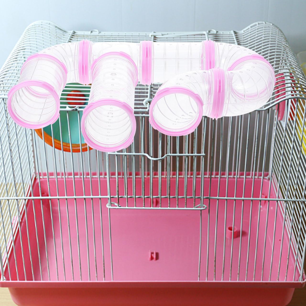 Hamster Tube Set, Transparent Tunnel DIY Curved Excercise Maze Connector Cage Accessories for Mouse Hamster Small Animals- Pink