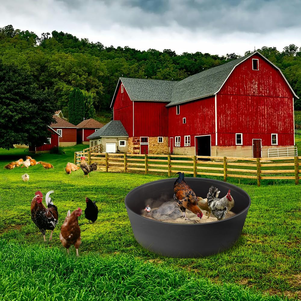 Chicken Dust Bath Tub, Adjustable 25'' Chicken Dust Bath Contain Bottomless Design, Dust Bath for Chickens, Ducks, Turkeys, Quails for Farms, Chicken Coops (Black)