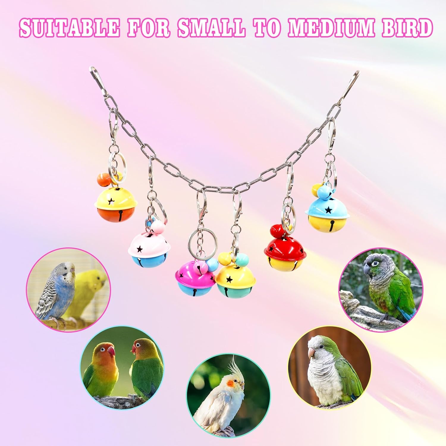 Bird Toys, Bird Swing with Metal Coloful Bells, Bird Cage Accessories, Parakeet Toys, Parrot Toys for Budgie, Lovebird, Parakeet, Cockatiel, Quaker, Caique, Small to Medium Birds