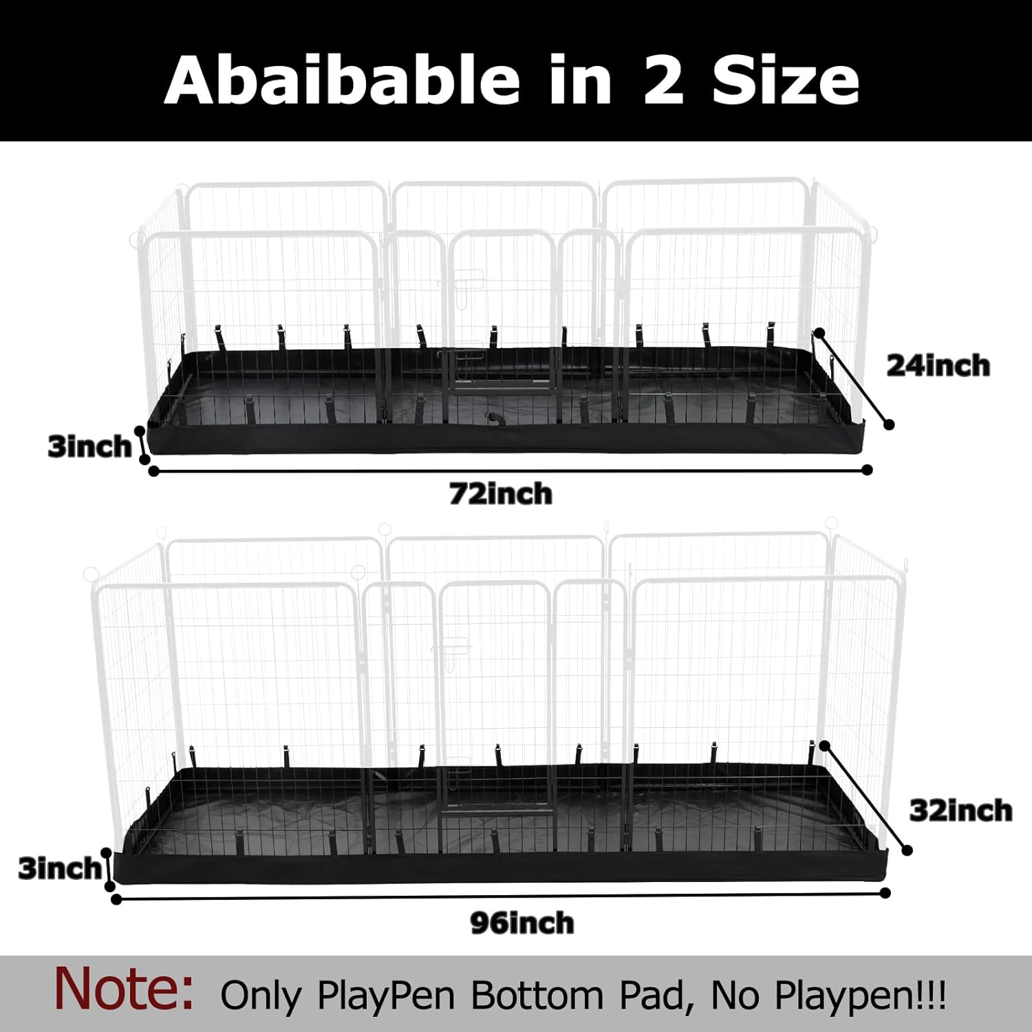 PJYuCien Rectangle Dog Playpen Bottom - Fits 8 Panels, 24'' Width, 24''x72'' Size, 600D Oxford Cloth, Waterproof