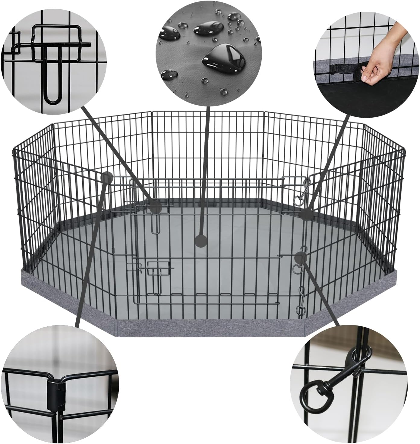 PETIME Foldable Metal Dog Exercise Pen/Pet Puppy Playpen Kennels Yard Fence Indoor/Outdoor 8 Panel 24" W x 24" H with Bottom Pad (with Bottom pad, 8 Panels 24" H)