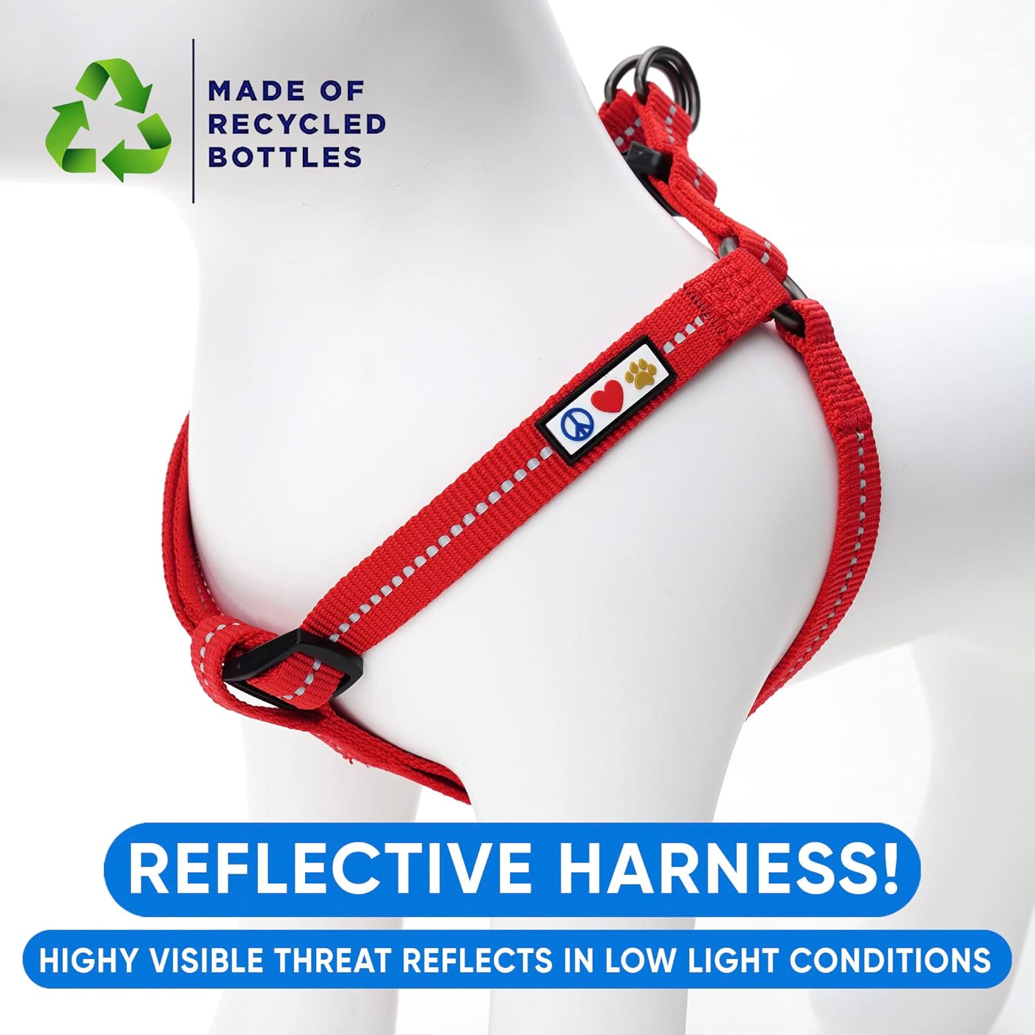 Pawtitas Recycled Dog Harness with Reflective Stitched a Puppy Harness Made from Plastic Bottles Collected from Oceans Large Red Chilli