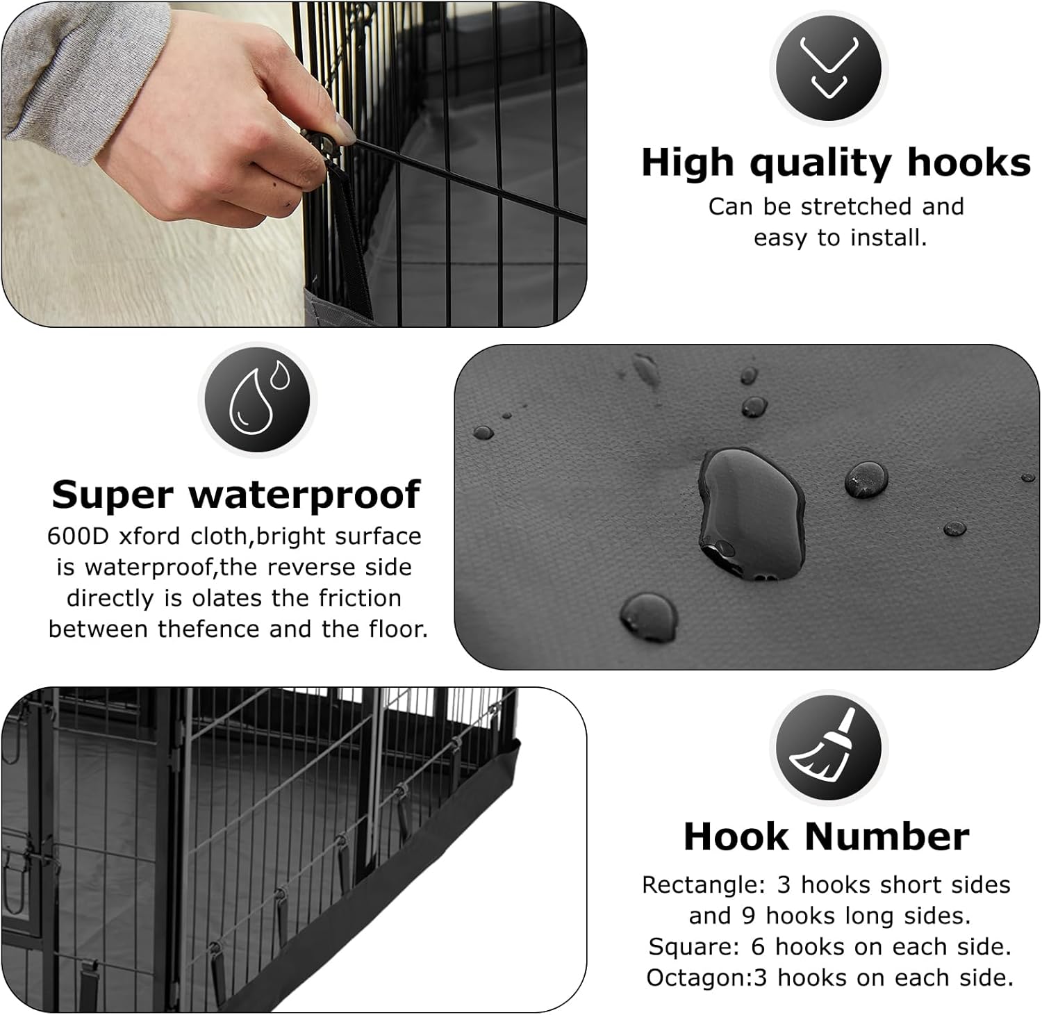 PJYuCien Rectangle Dog Playpen Pad - 32"x96" Size, Fits 8 Panels, 600D Oxford Cloth, Waterproof (Bottom Pad Only!)