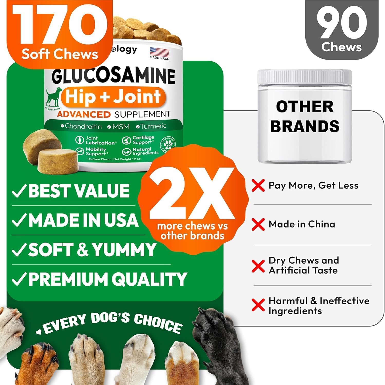 (2 Pack) Glucosamine for Dogs - 340 Mobility Chews - Advanced Hip and Joint Supplement for Dogs - Glucosamine Chondroitin - MSM - Joint Pain Relief - Made in USA