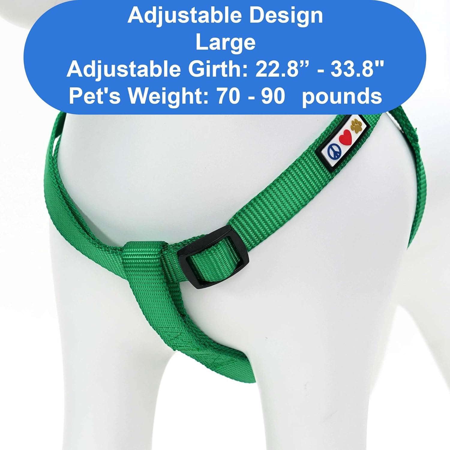 Pawtitas Solid Color Step-in Dog Harness - Large, Lush Green - Training & Walking Your Puppy