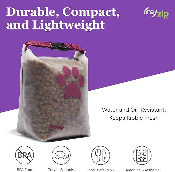 (re)zip Roll Top Pet Food Storage Bag (14-Cup) | BPA-Free, Food Grade, Pet Safe | Keeps Kibble Fresh for Camping, Dog Boarding, Weekend Getaways | Machine Washable