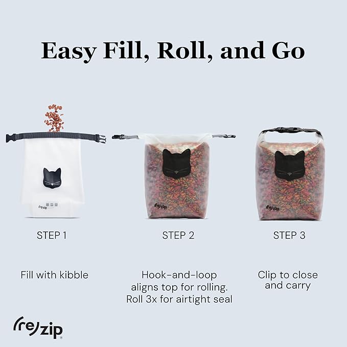 (re)zip Reusable Cat Pet Food Storage Bag | 14-Cup Capacity | Airtight Roll-Top Closure | Durable, BPA-Free PEVA | Translucent & Travel-Friendly | Keeps Kibble Fresh & Organized | Machine Washable