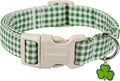 Lionet Paws St. Patrick Dog Collar, Comfortable Adjustable Green Collar with Green and White Grid Pattern for Small Male Female Dogs Collars, Neck 10-16 inches