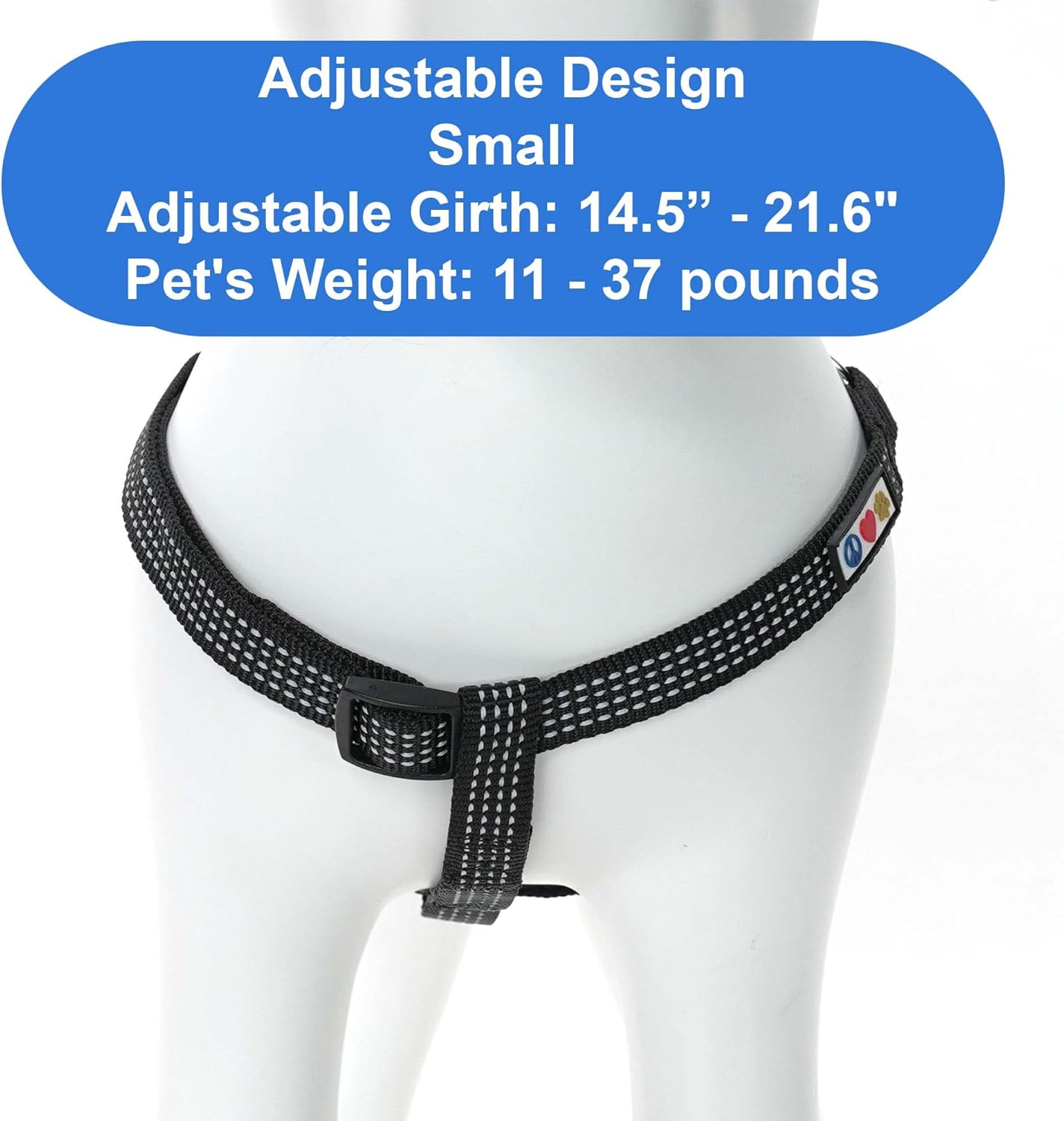 Pawtitas Small Dog Harness - Black, Reflective, Adjustable Step-in Harness for Senior Dogs to Puppies