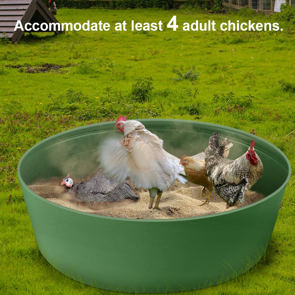 Chicken Dust Bath Tub, Adjustable 25'' Chicken Dust Bath Contain Bottomless Design, Dust Bath for Chickens, Ducks, Turkeys, Quails for Farms, Chicken Coops (Green)