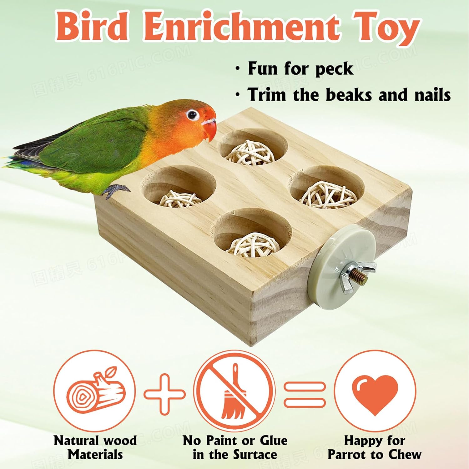 Hamiledyi 2 Pack Wooden Foraging Bird Toys - Interactive Slow Feeder Enrichment for Conures, Budgies & Lovebirds | Cage Climbing Puzzle Toys for Small Parrots Promoting Natural Pecking Behavior