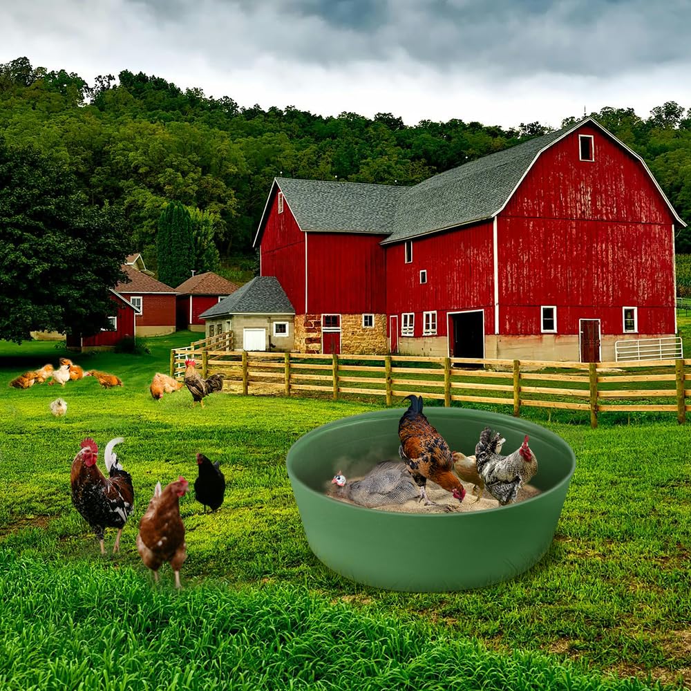 Chicken Dust Bath Tub, Adjustable 25'' Chicken Dust Bath Contain Bottomless Design, Dust Bath for Chickens, Ducks, Turkeys, Quails for Farms, Chicken Coops (Green)
