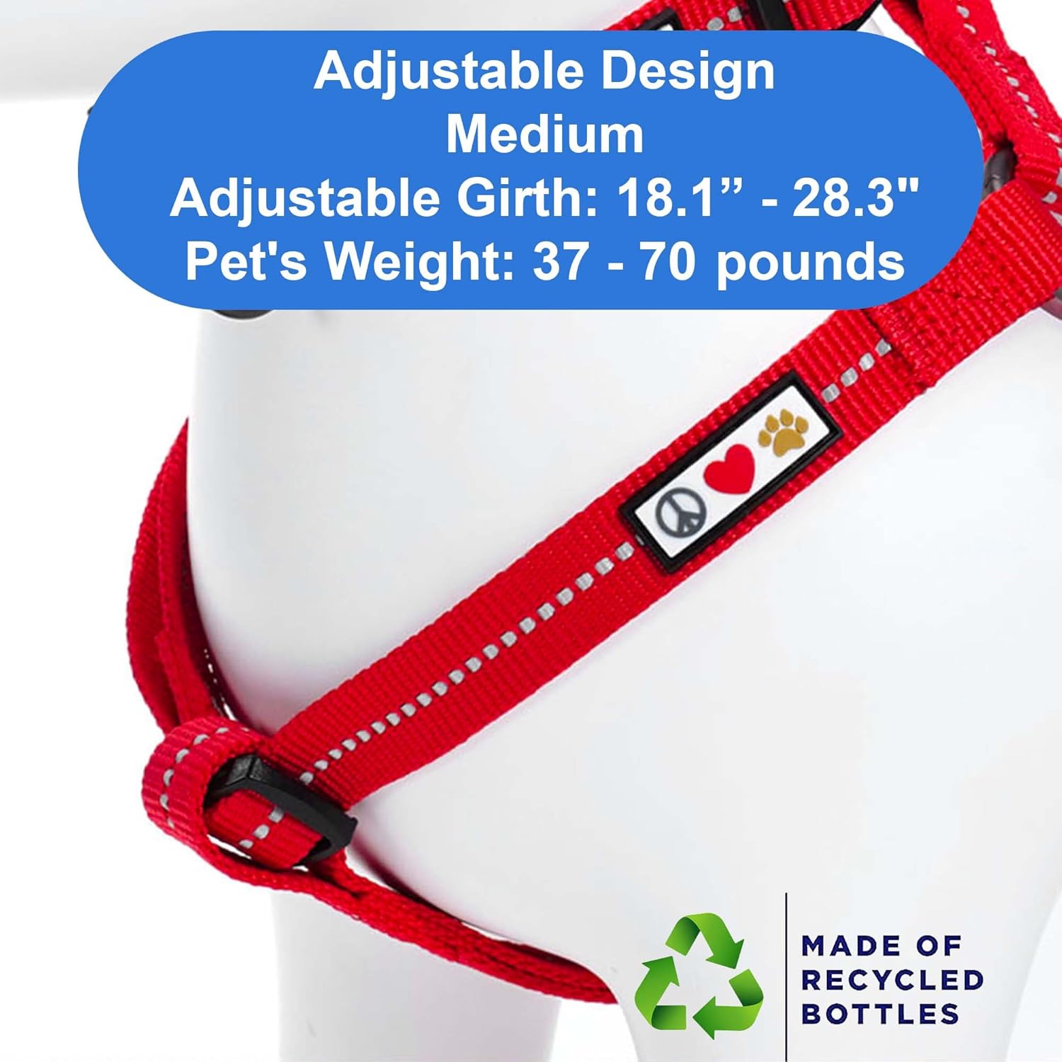 Pawtitas Recycled Dog Harness with Reflective Stitched a Puppy Harness Made from Plastic Bottles Collected from Oceans Medium Red Chilli
