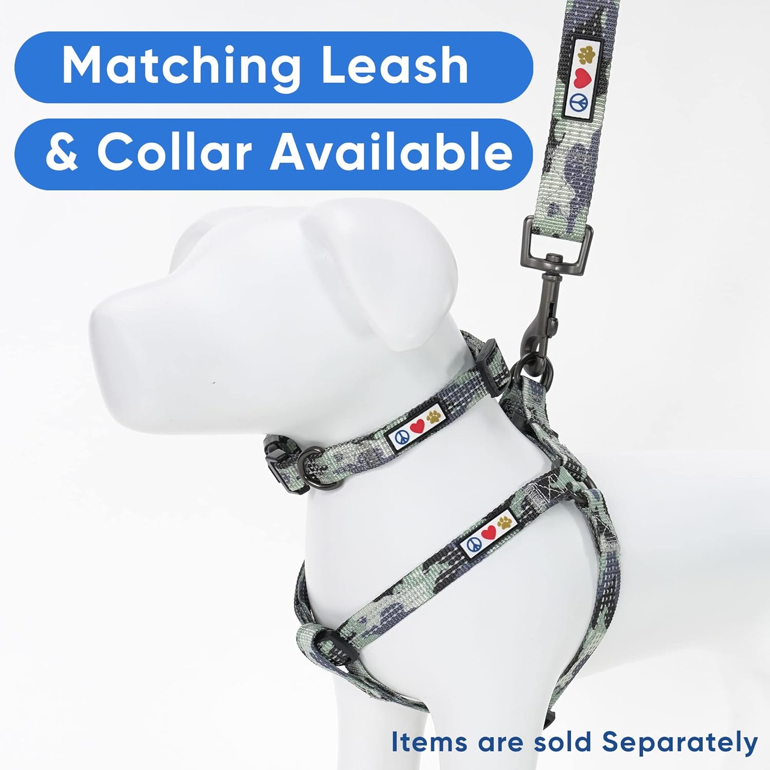 Pawtitas Camouflage Grey Dog Harness - Adjustable Reflective Step-in Vest for Large Dogs, Seniors, and Puppies - Size S