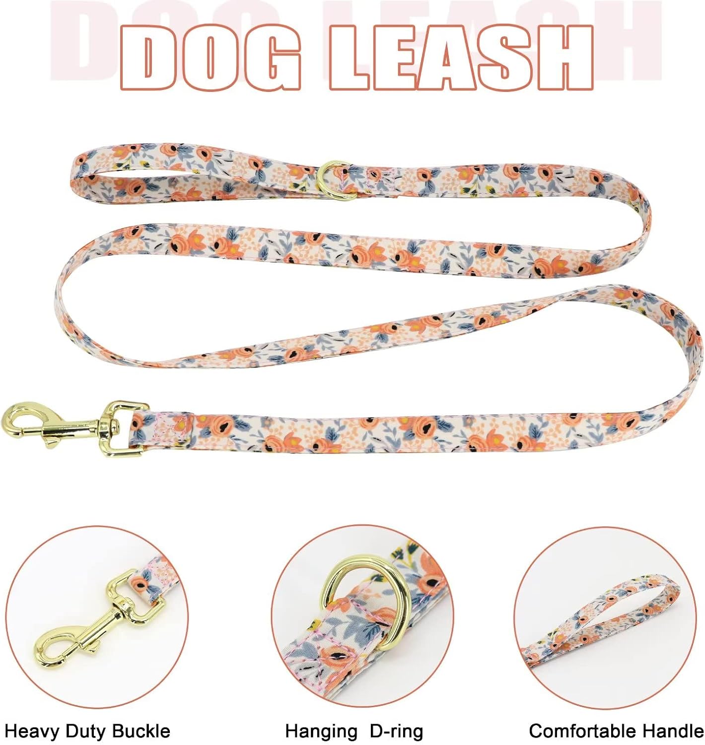 Beirui Cute Girl Dog Collars, Harnesses & Leashes Set - Adjustable Dog Collar and Leash Set with Flower - Soft Mesh Dog Vest Harness for Puppies Small Medium Dogs (Orange,S)